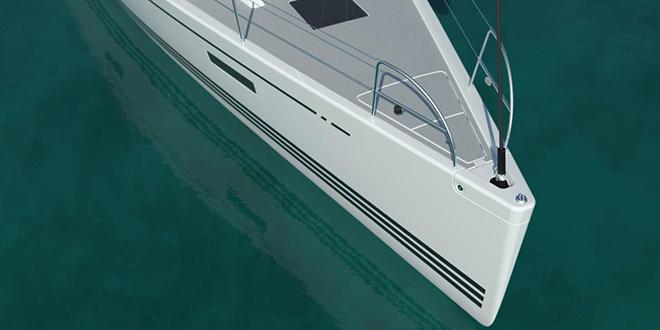 Xp 44 with the new pulpit design. New standard hull stripe colour is 'black grey' © X-Yachts